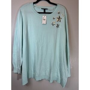 NWT Lane Bryant Light Teal Sweater‎ With Silver Star Accents Size 22/24